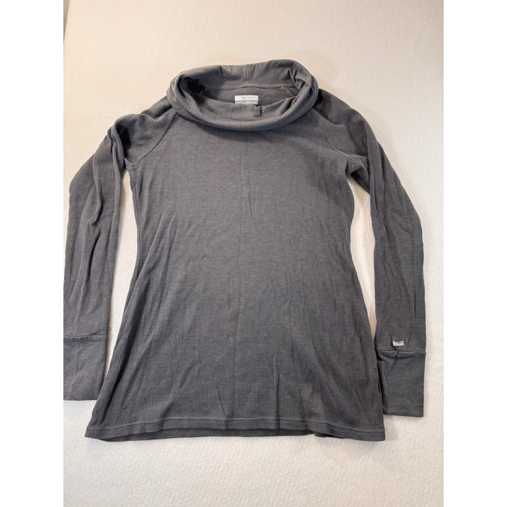 Columbia Womens Waffle Weave Turtleneck Pullover Thermal Large Gray Casual